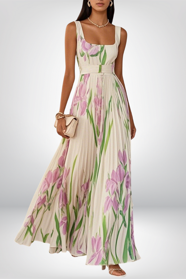 Penelope™ | Robe longue en chiffon avec fleurs plissées