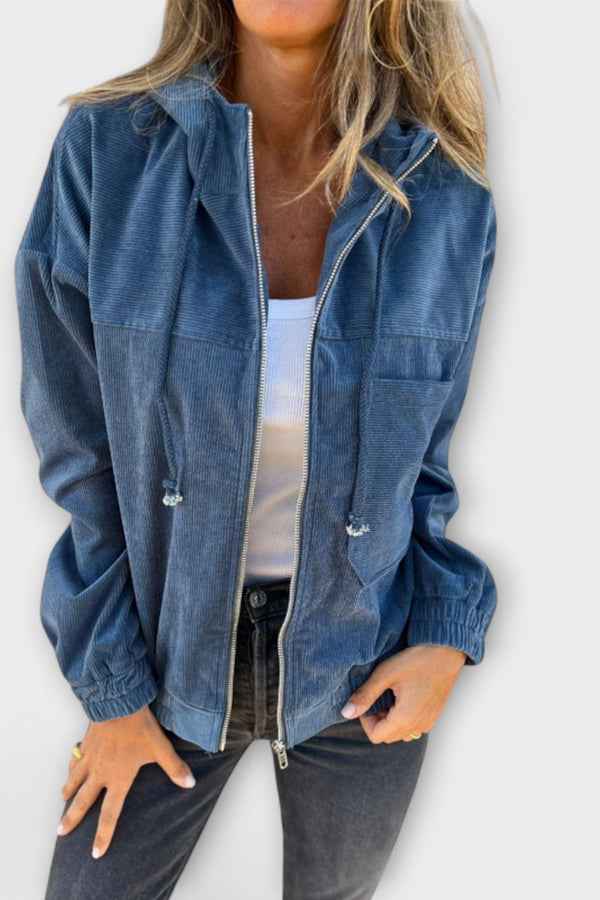 Ella - Veste à capuche zippée en velours côtelé