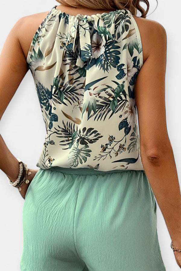 Ensemble avec motif tropical et haut à col licou