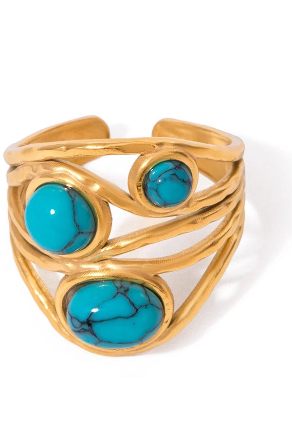 Bague œil de tigre bleue géométrique