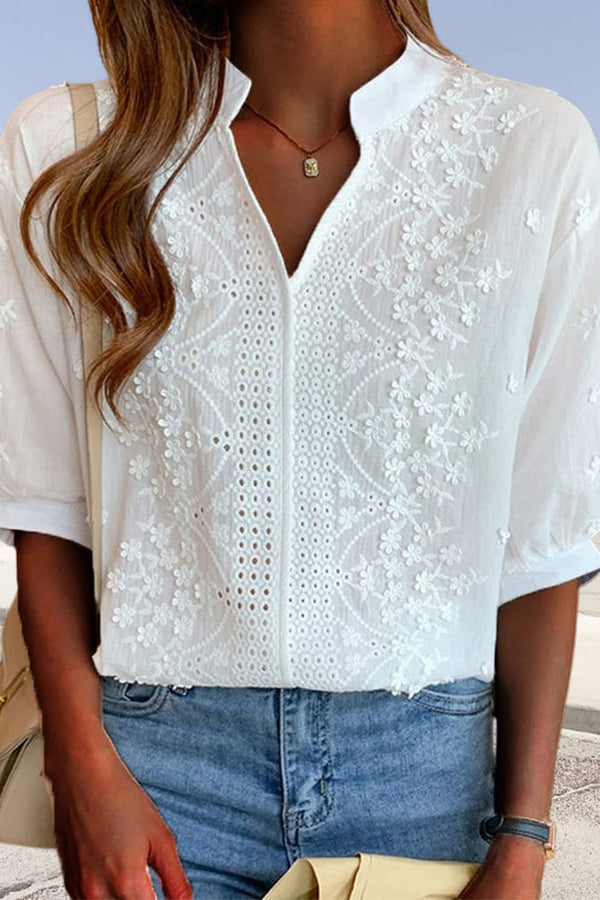 EMBERLY – BLOUSE EN DENTELLE À MANCHES BOUFFANTES