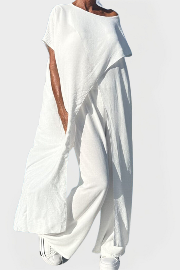 Ensemble avec haut et pantalon uni avec décolleté