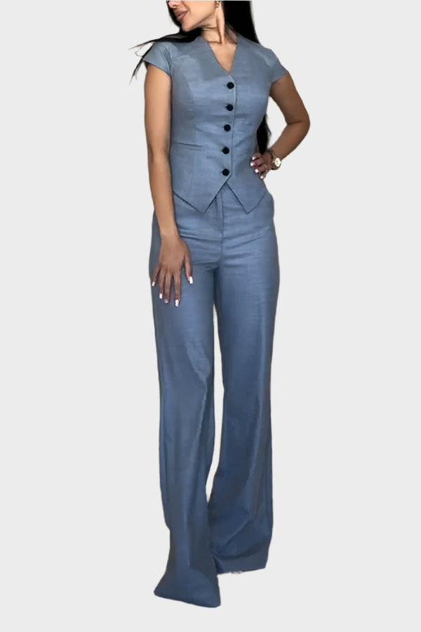 Ensemble haut col en V et pantalon