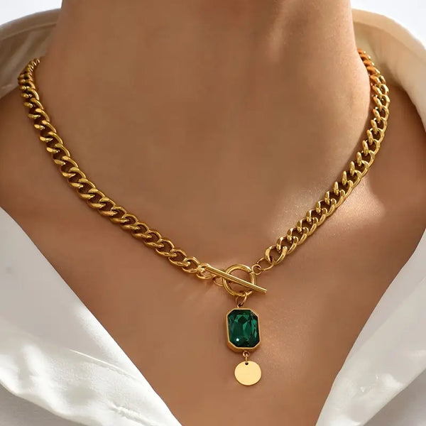 Collier pendentif émeraude à chaîne épaisse | Or