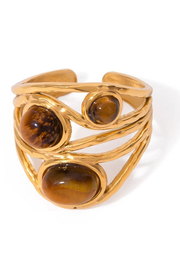 Bague œil de tigre géométrique