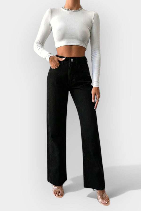 Jean taille haute à jambes larges