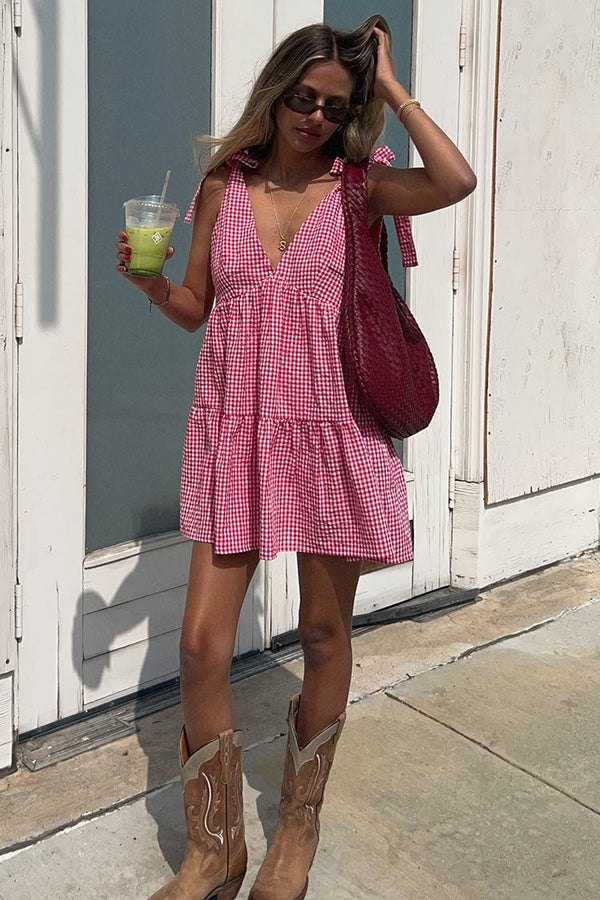 Robe mini à carreaux vichy rouge Angel Girl