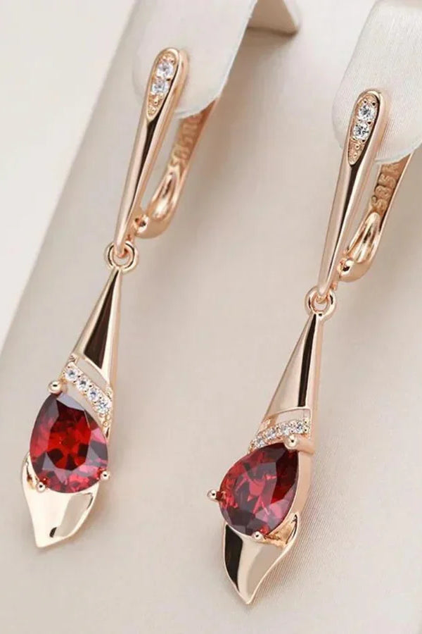 Pendentif exquis avec boucles d'oreilles en cristal rouge | Or