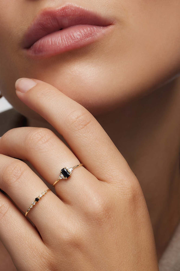Bague baguette en spinelle noir | Or