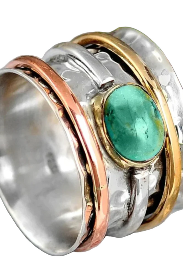 Bague COCO vintage or et argent turquoise