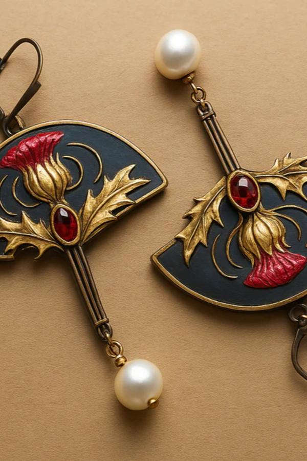 BOUCLES D'OREILLES BOHO AVEC PERLES ET CRISTAL ROUGE