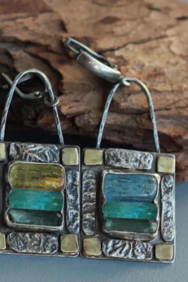 BOUCLES D'OREILLES PIERRE DE CRISTAL BLEU VERT