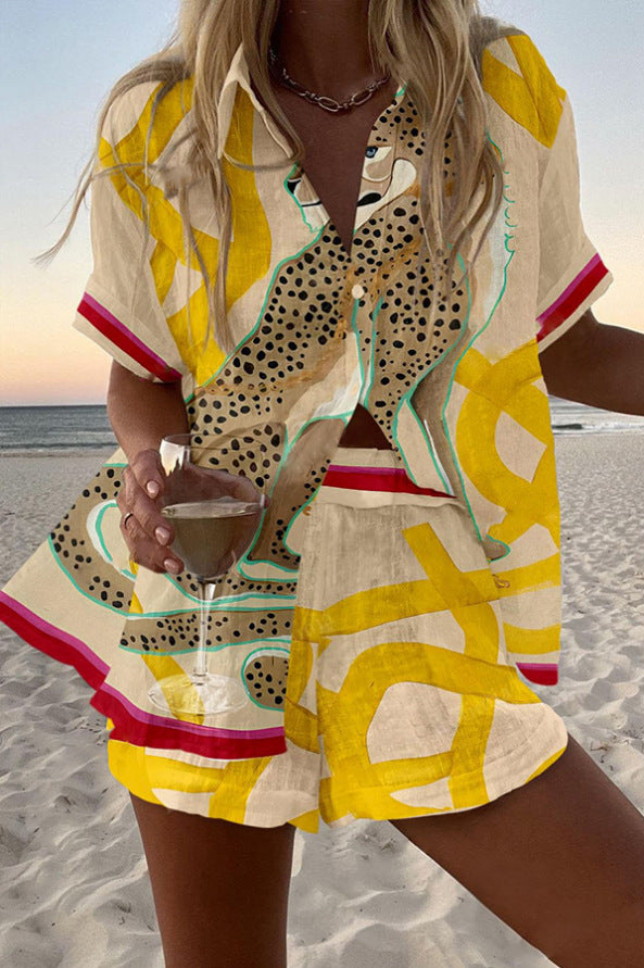 Casima™ | Ensemble court en lin avec imprimé léopard