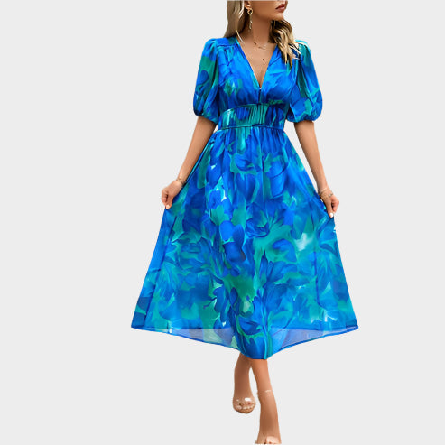 Robe midi élégante avec manches bouffantes