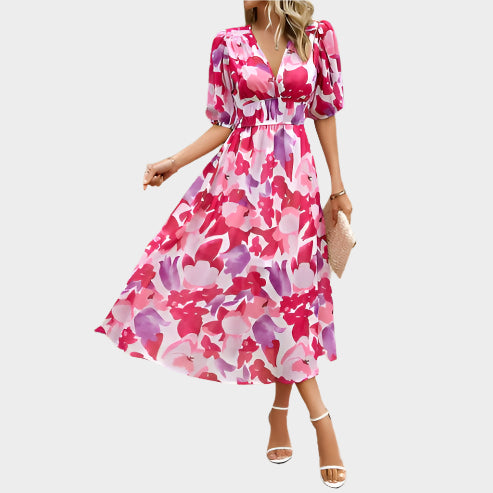 Robe midi élégante avec manches bouffantes