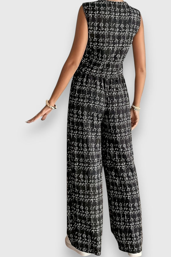 Ensemble deux pièces avec col en V et pantalon assorti