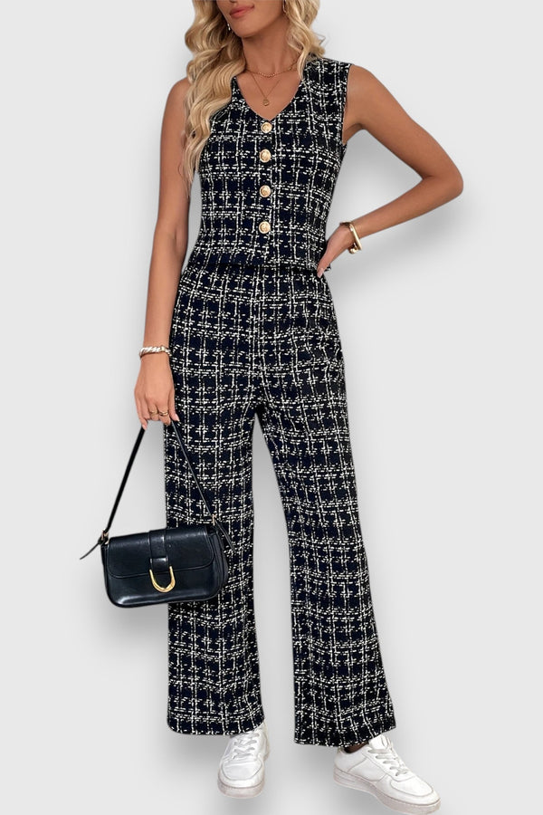 Ensemble deux pièces avec col en V et pantalon assorti