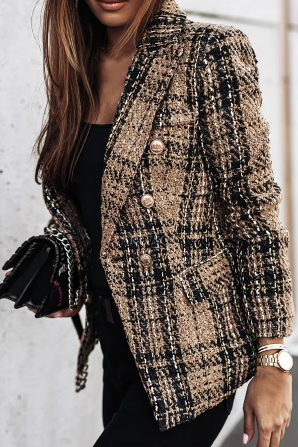 Avery™ - Blazer Print à Carreaux Moderne à Double Boutonnage pour le Printemps