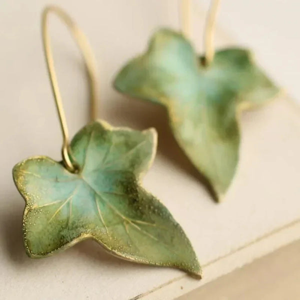 Boucles d'oreilles feuille verte antique | Or