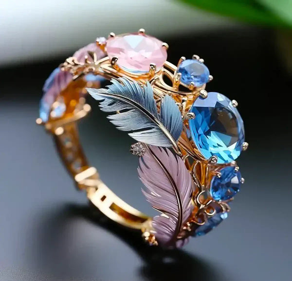 Bague en cristal à plumes exotiques antiques | Or