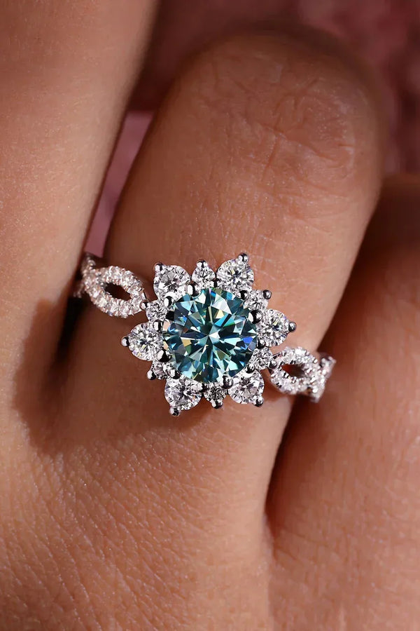 Bague Fleur Turquoise Cristal | Or Blanc