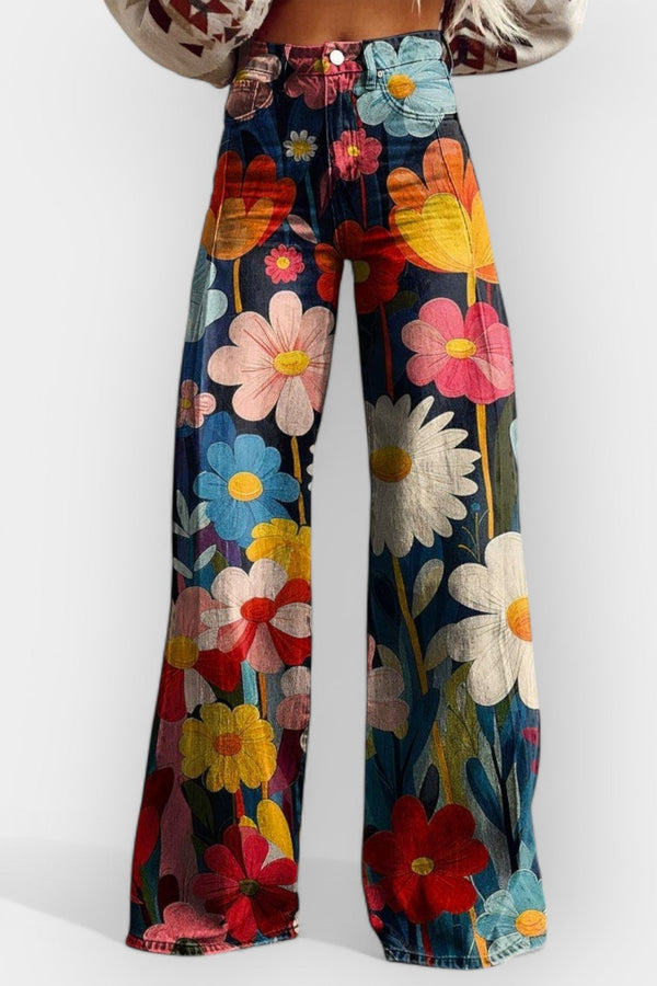 Pantalon floral à jambes larges