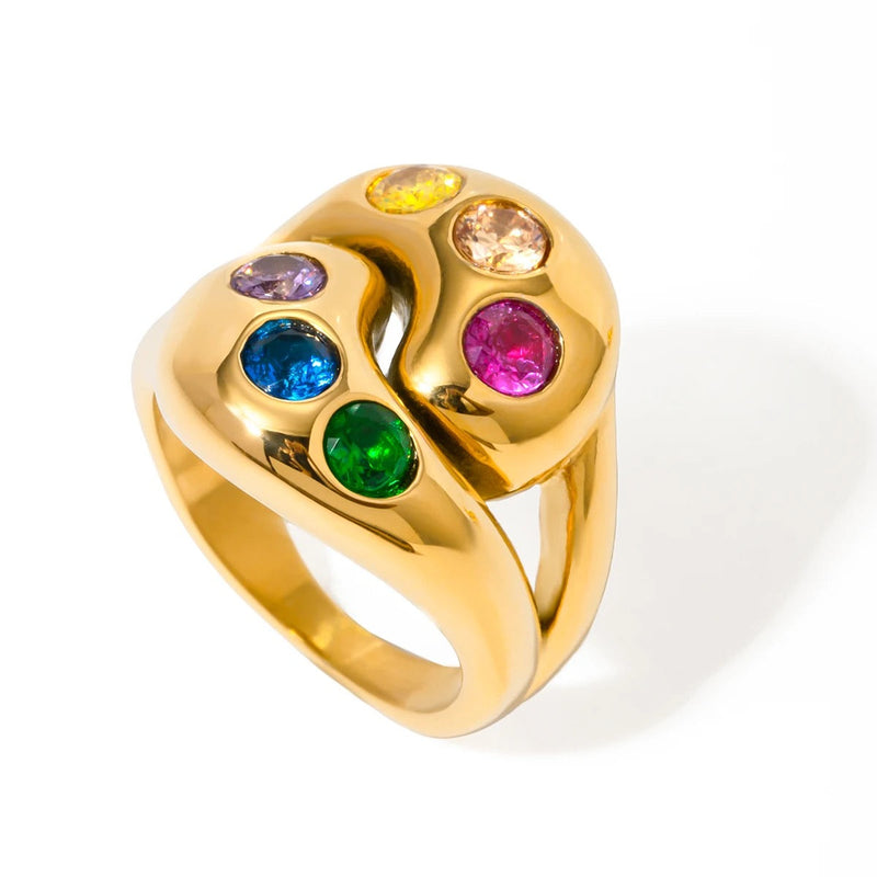 Bague gemme éclaboussure de couleur