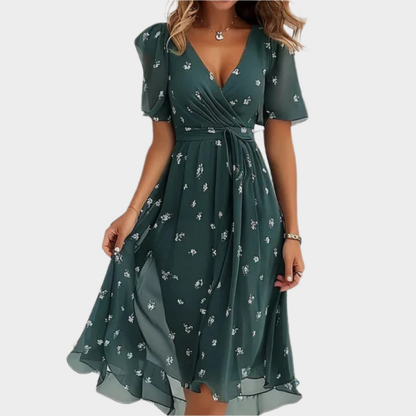 Robe aérienne avec motif floral et col en V