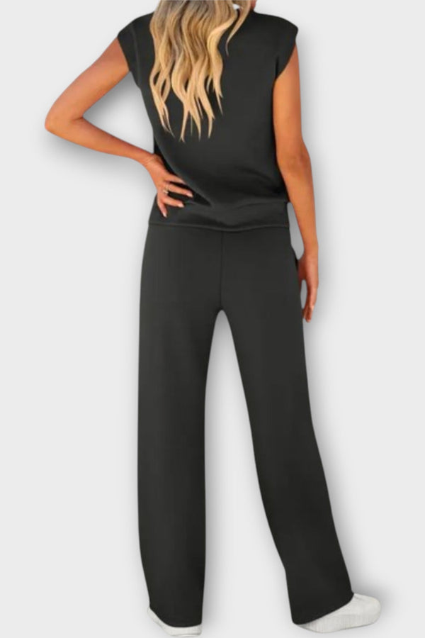 Ensemble blouse sans manches et pantalon avec cordon de serrage