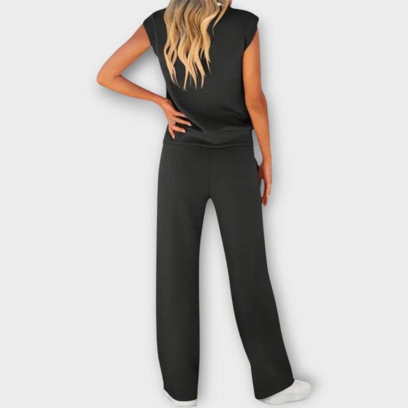 Ensemble blouse sans manches et pantalon avec cordon de serrage