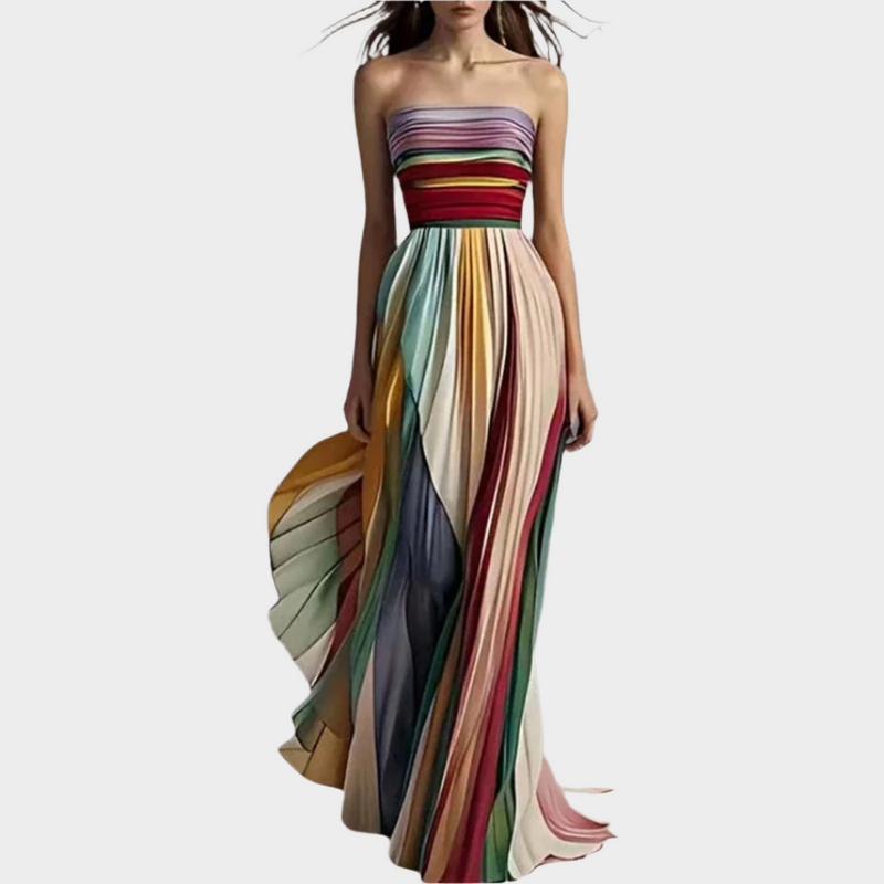 Robe maxi bustier avec mouvement plissé et design impressionnant