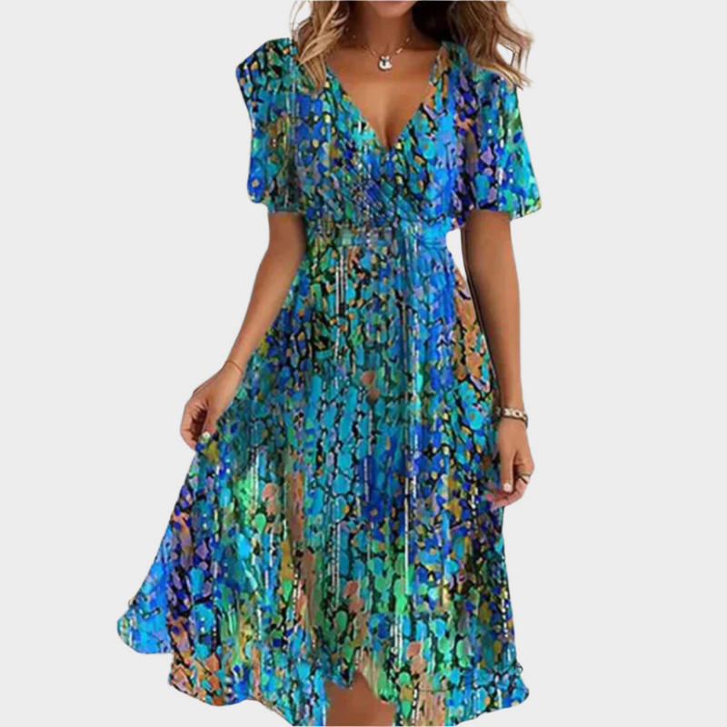 Robe aérienne avec motif floral et col en V