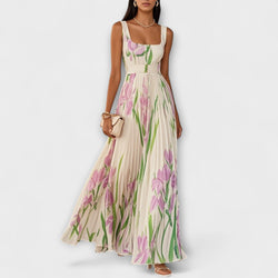 Penelope™ | Robe longue en chiffon avec fleurs plissées