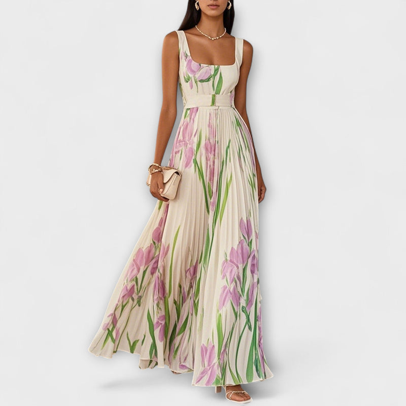 Penelope™ | Robe longue en chiffon avec fleurs plissées
