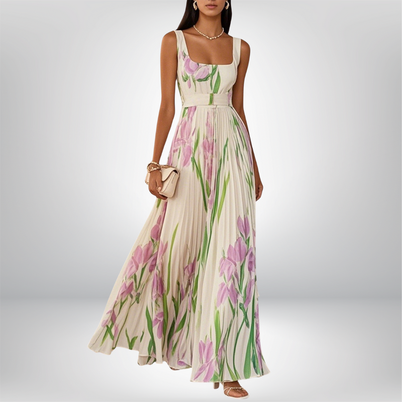 Penelope™ | Robe longue en chiffon avec fleurs plissées