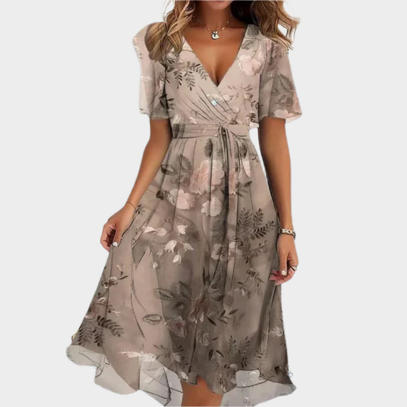 Robe aérienne avec motif floral et col en V