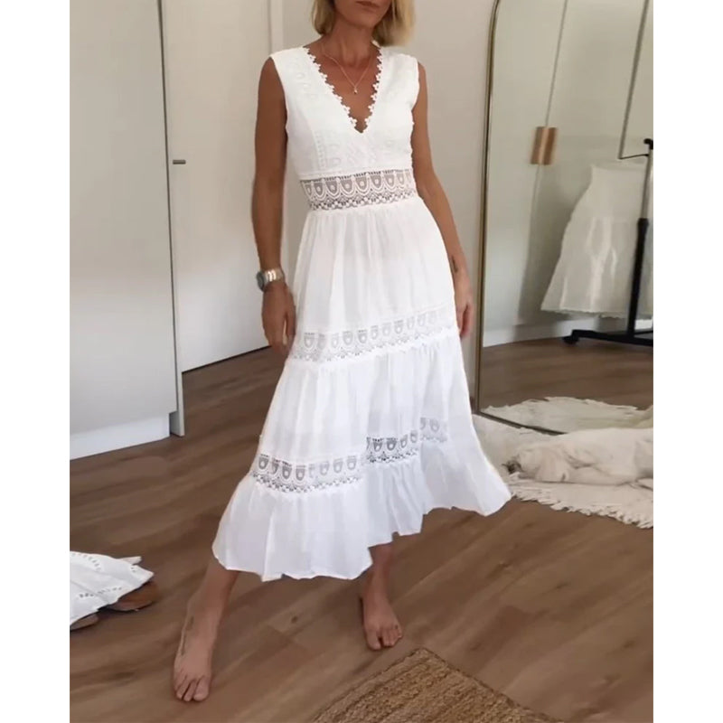 Eleni | Robe élégante avec dentelle et col en V