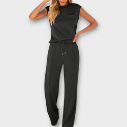 Ensemble blouse sans manches et pantalon avec cordon de serrage