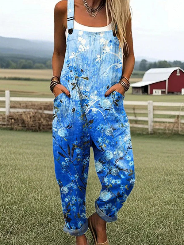 Combinaison pour femme - motif floral vintage, jambes larges pour confort et style