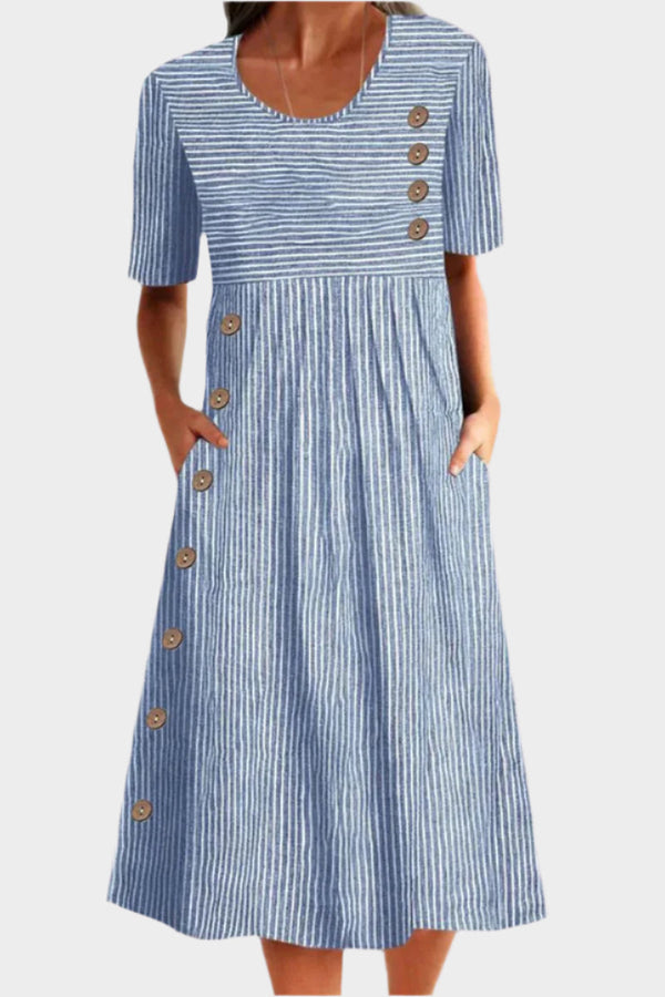 Robe midi avec boutons et motif rayé
