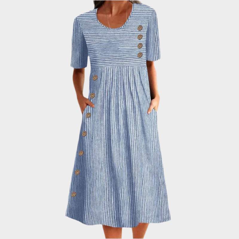 Robe midi avec boutons et motif rayé