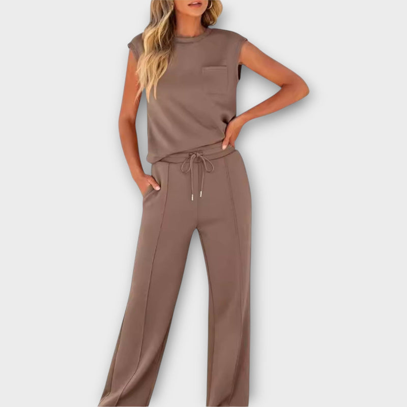 Ensemble blouse sans manches et pantalon avec cordon de serrage