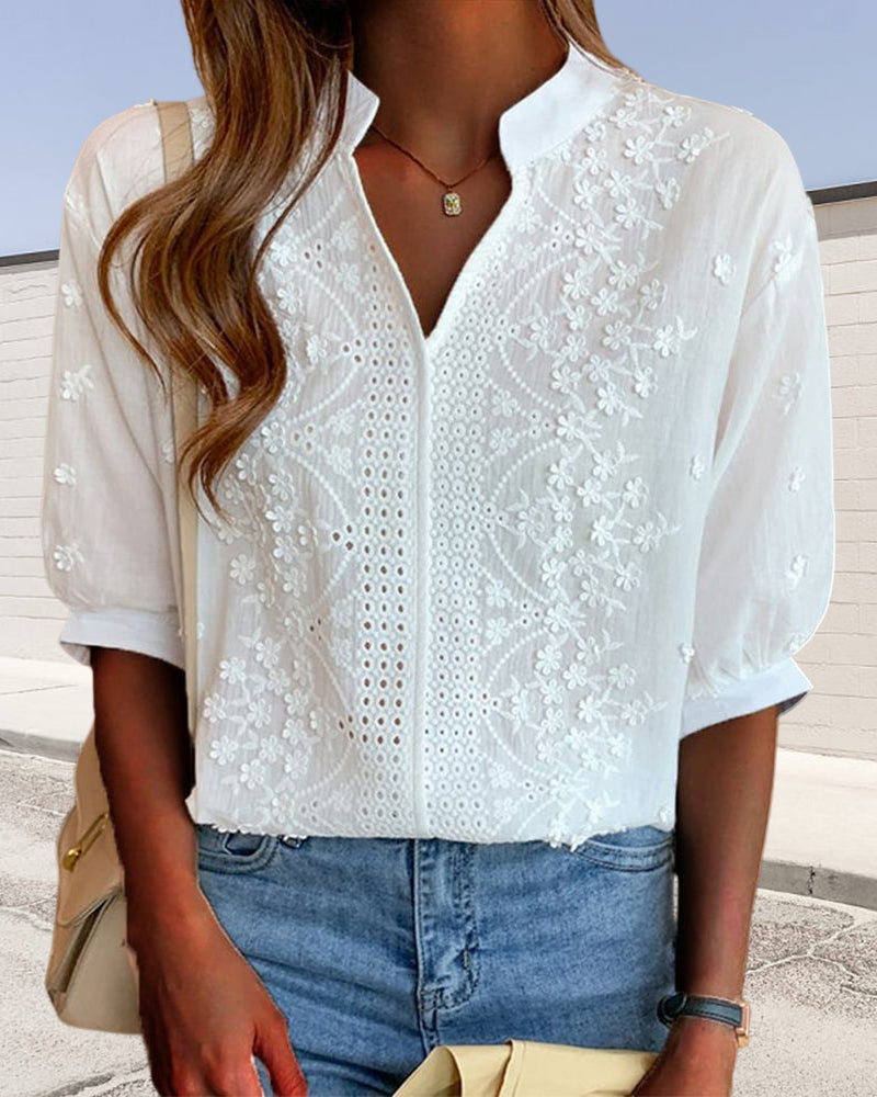 EMBERLY – BLOUSE EN DENTELLE À MANCHES BOUFFANTES