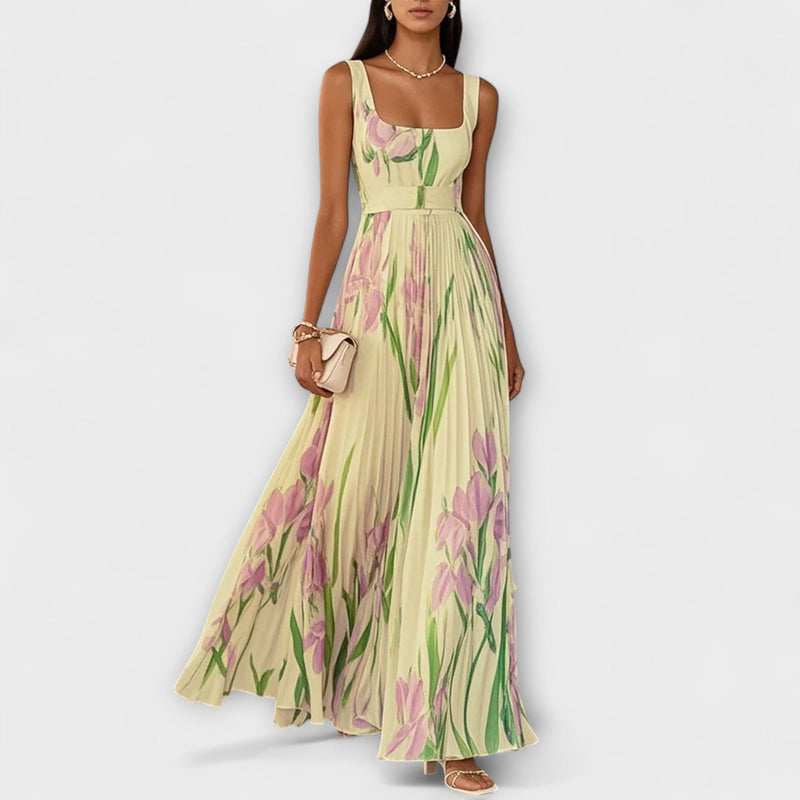 Penelope™ | Robe longue en chiffon avec fleurs plissées