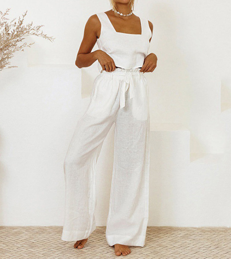 Evelyne | Ensemble Haut Minimaliste de Luxe & Pantalon Large