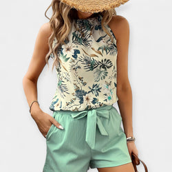 Ensemble avec motif tropical et haut à col licou
