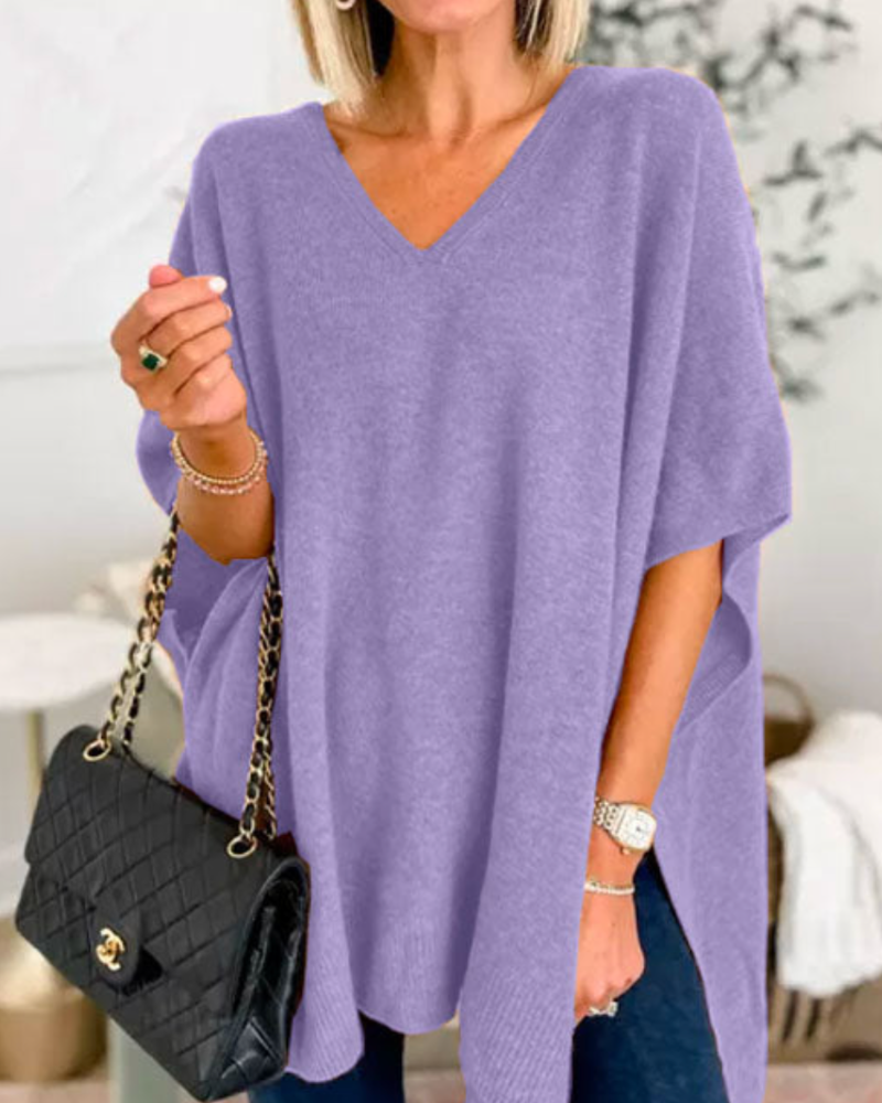 Erica - Pull Poncho Uni Ample à Col V