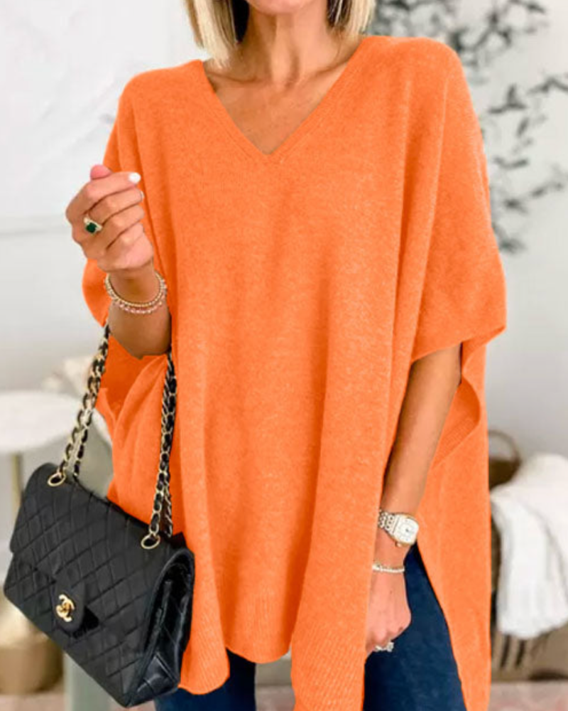 Erica - Pull Poncho Uni Ample à Col V