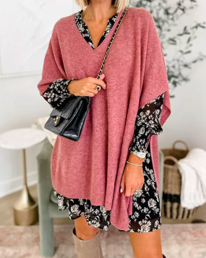 Erica - Pull Poncho Uni Ample à Col V