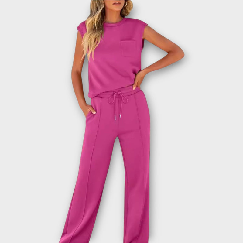 Ensemble blouse sans manches et pantalon avec cordon de serrage